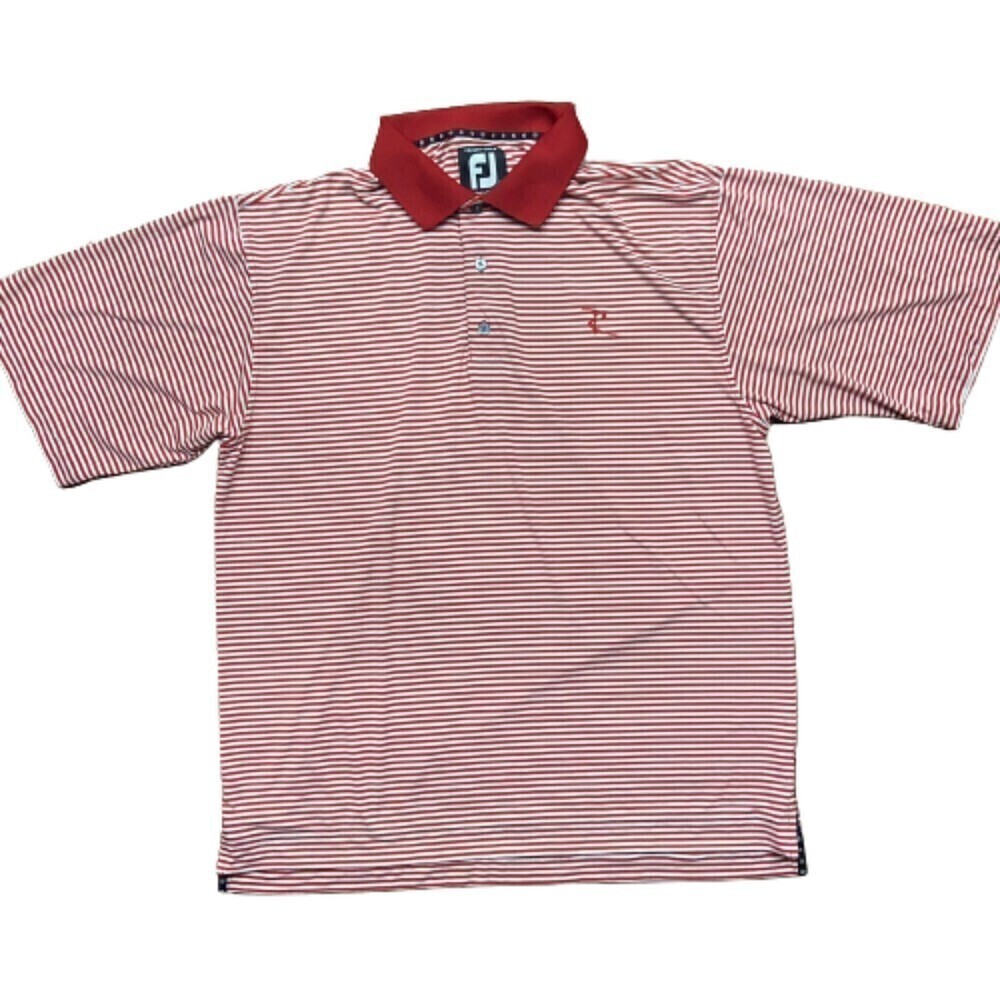 FootJoy ProDry Lisle Red White Striped Polo Shirt Polyester Blend Men's Sz Large